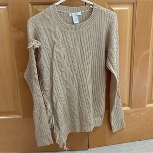 NWOT Camel asymmetric fringe sweater